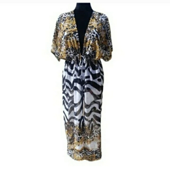 Kimono Leopard Swimsuit Cover Up Duster Zebra Wrap Top Tunic XL 🤎 NEW - Picture 3 of 11